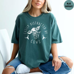 Comfort Colors® Easily Distracted By Cows Shirt, Cow Lover Shirt, Funny Cow Shirt, Farm Lover Shirts, Farm Animal Shirt
