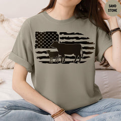 Comfort Colors® USA Cow Farm Shirt, Farm Girl Shirt, USA Flag Cow Shirt, Cow Lover Gift, Farming T-Shirt, American Flag Tee