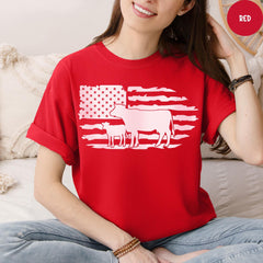 Comfort Colors® USA Cow Farm Shirt, Farm Girl Shirt, USA Flag Cow Shirt, Cow Lover Gift, Farming T-Shirt, American Flag Tee