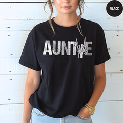Comfort Colors® Rock On Auntie Shirt, Skeleton Hand Shirt, Halloween Shirt, Halloween Auntie Shirt, Aunt Announcement Gift