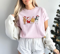Comfort Colors® - Christmas Farm Animals Shirt - Cute Christmas Shirt - Highland Cow Pig Chicken Tshirt - Funny Christmas Shirt - Holiday