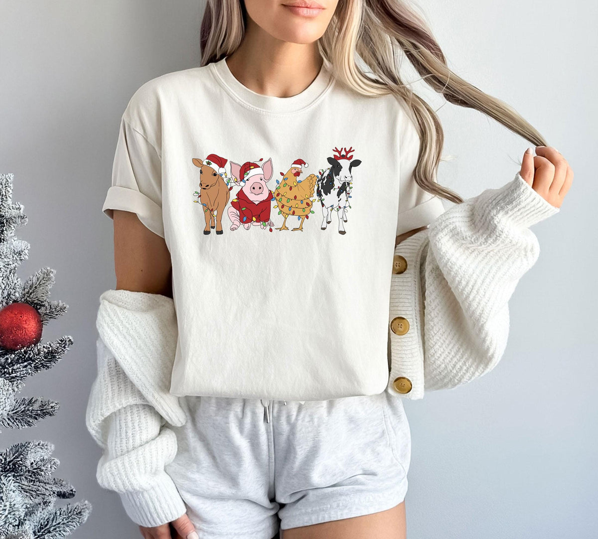 Comfort Colors® - Christmas Farm Animals Shirt - Cute Christmas Shirt - Highland Cow Pig Chicken Tshirt - Funny Christmas Shirt - Holiday