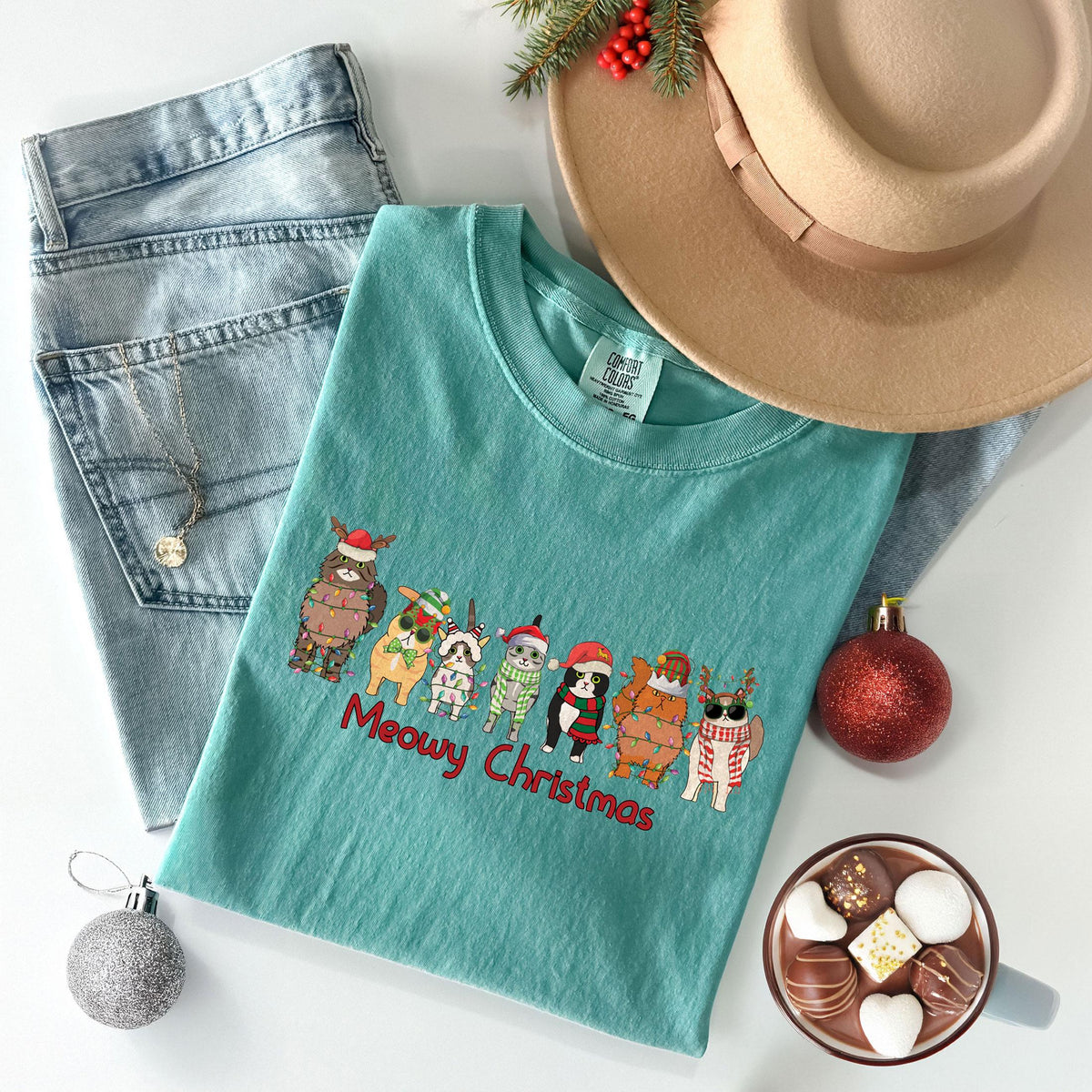 Comfort Colors® - Meowy Christmas Shirt - Cats Christmas Shirt - Cat Lover Tshirt - Cat Mom Shirt - Cat Shirts - Funny Christmas Shirt