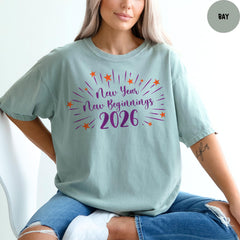 Comfort Colors® New Year New Beginnings 2026 Shirt, Happy New Year 2026 Shirt, Family Christmas Shirt, Christmas T-shirt