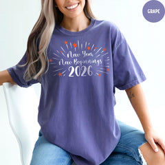 Comfort Colors® New Year New Beginnings 2026 Shirt, Happy New Year 2026 Shirt, Family Christmas Shirt, Christmas T-shirt