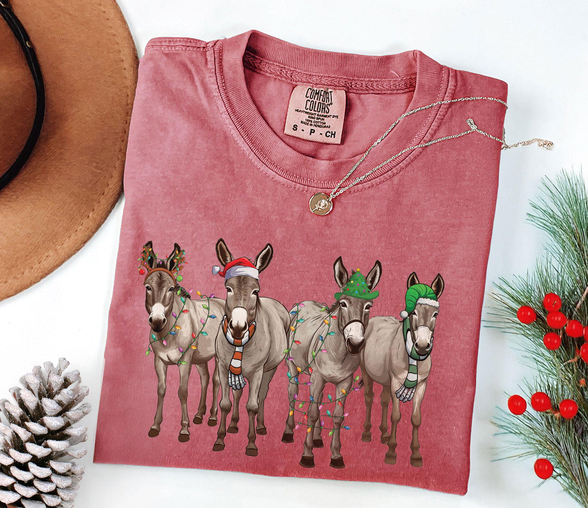 Comfort Colors® - Christmas Donkey Shirt - Funny Christmas Shirt - Farm Animal Shirt - Holiday Tshirts - Christmas Animals - Farmer Xmas