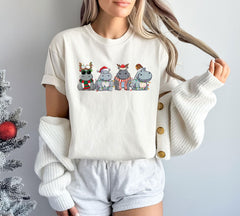 Comfort Colors® - Christmas Hippopotamus Shirt - Retro Hippo Christmas Light Shirt - Funny Christmas Shirt - Hippo Gift - Christmas Animal