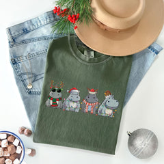 Comfort Colors® - Christmas Hippopotamus Shirt - Retro Hippo Christmas Light Shirt - Funny Christmas Shirt - Hippo Gift - Christmas Animal