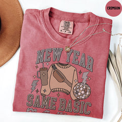 Comfort Colors® New Year Same Basic Mama, Gift for Mom, Happy New Year Tee, Mama T-shirt, Disco Ball Shirt, Mom Life Gift