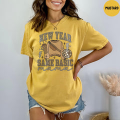 Comfort Colors® New Year Same Basic Mama, Gift for Mom, Happy New Year Tee, Mama T-shirt, Disco Ball Shirt, Mom Life Gift