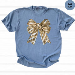 Comfort Colors® Christmas Gold Bow Shirt, Coquette Happy New Year, Christmas Coquette Bow Shirt, Christmas Party Tee