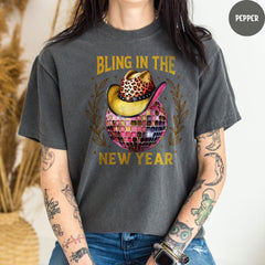 Comfort Colors® Bling in the New Year, Disco Ball Tee, New Year Gift, New Year 2026 Shirt, Coquette Pink, Goodbye 2025