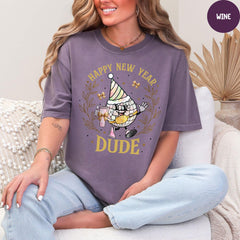 Comfort Colors® Happy New Year Dude Shirt, Funny Party T-Shirt, New Year Dude Shirt, Retro Disco Ball Shirt, Coquette Bow Shirt