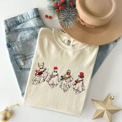 Comfort Colors® - Christmas Ghost T-Shirt - Spooky Holiday Tee - Christmas Vibes Gift - Ghost Santa Shirt - Christmas Halloween