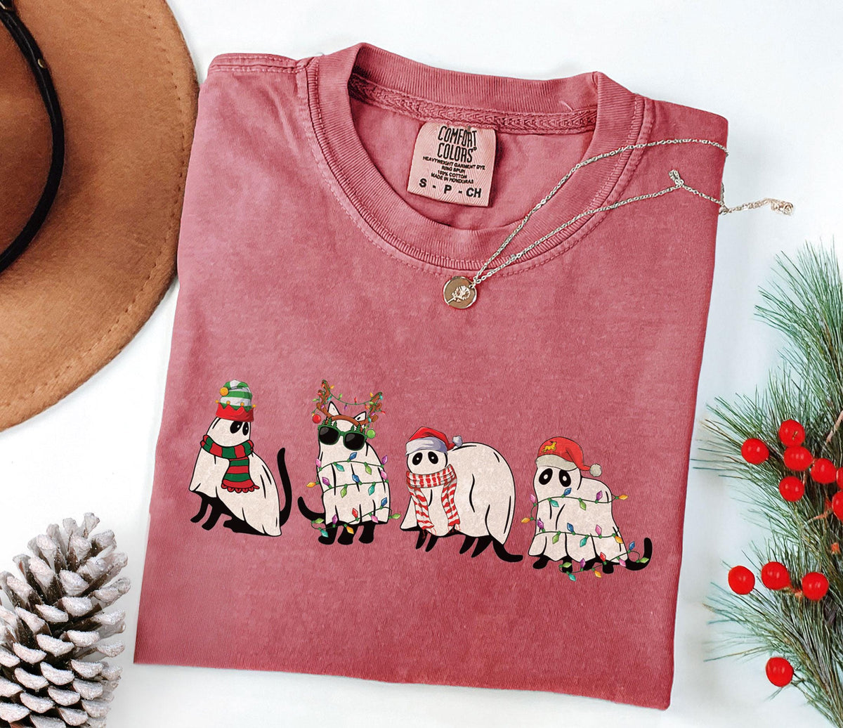 Comfort Colors® - Ghost Black Cat Shirt - Cute Christmas Gift - Cat Lover Christmas Tee - Funny Christmas - Christmas Graphic Shirt