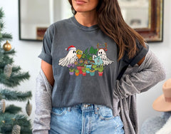 Comfort Colors® - Christmas Ghost T-Shirt - Plant Lover Ghost Tee - Spooky Holiday Tee - Christmas Vibes Gift - Ghost Santa Shirt