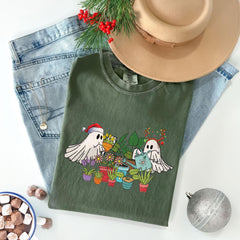 Comfort Colors® - Christmas Ghost T-Shirt - Plant Lover Ghost Tee - Spooky Holiday Tee - Christmas Vibes Gift - Ghost Santa Shirt