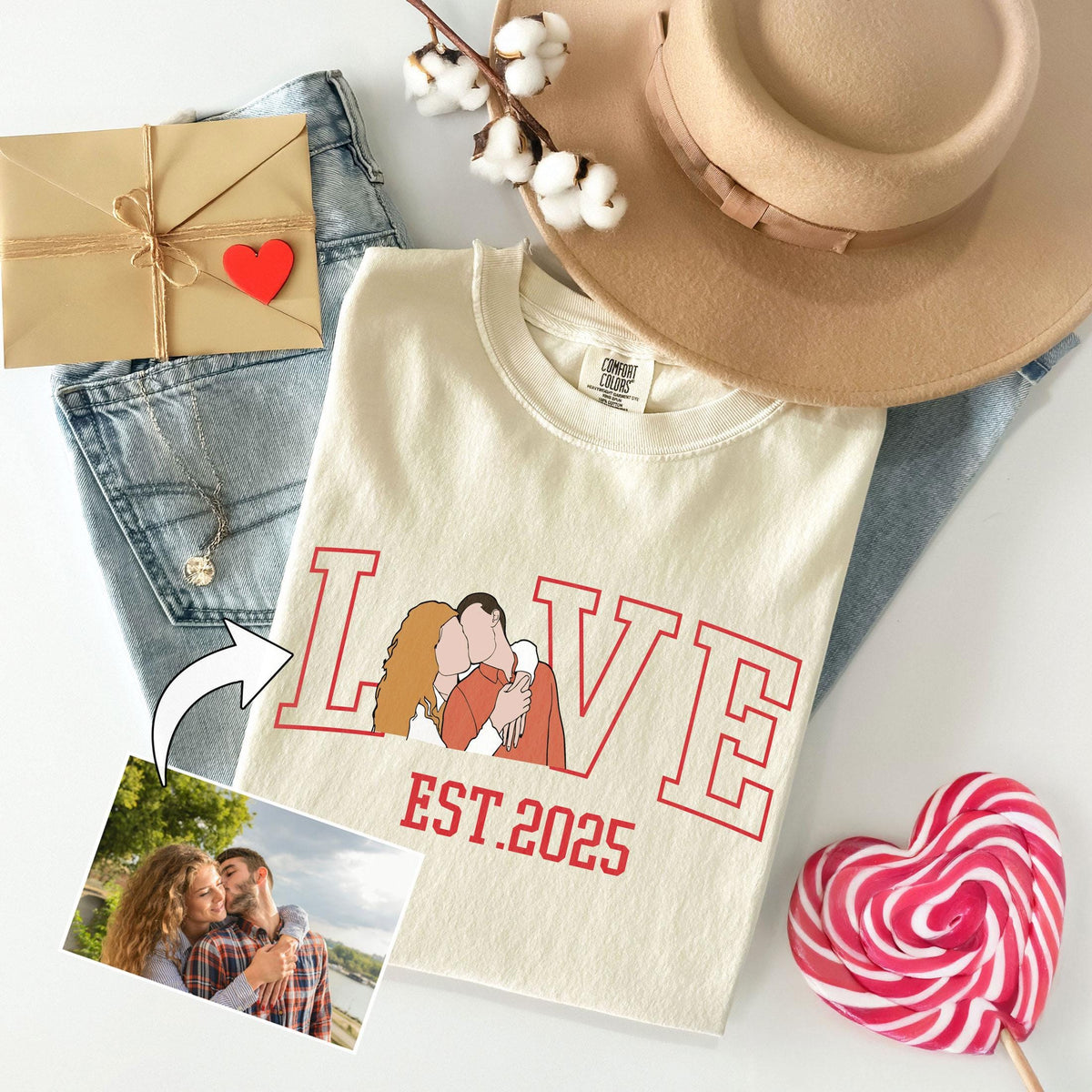 Custom Couples Portrait Shirt - Comfort Colors® Valentine Picture Shirt - Outline Picture T-Shirt - Valentines Gift