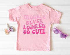 Trouble Never Looked So Cute Kids Shirt - Retro Kids Tee - Cute Kids Gift - Funny Girl Outfit - Sassy Toddler Shirt - Adorable Kids Gift