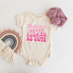 Trouble Never Looked So Cute Kids Shirt - Retro Kids Tee - Cute Kids Gift - Funny Girl Outfit - Sassy Toddler Shirt - Adorable Kids Gift