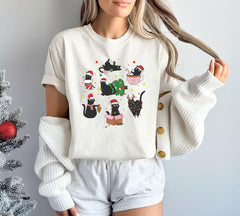Comfort Colors® - Christmas Black Cat Shirt - Cat Lover Tshirt - Cat Mom Shirt - Xmas, Cat Shirts - Cute Christmas Shirt - Cats Christmas