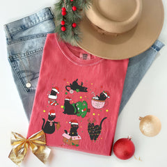 Comfort Colors® - Christmas Black Cat Shirt - Cat Lover Tshirt - Cat Mom Shirt - Xmas, Cat Shirts - Cute Christmas Shirt - Cats Christmas