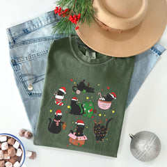 Comfort Colors® - Christmas Black Cat Shirt - Cat Lover Tshirt - Cat Mom Shirt - Xmas, Cat Shirts - Cute Christmas Shirt - Cats Christmas