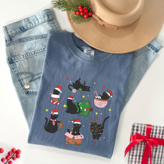 Comfort Colors® - Christmas Black Cat Shirt - Cat Lover Tshirt - Cat Mom Shirt - Xmas, Cat Shirts - Cute Christmas Shirt - Cats Christmas