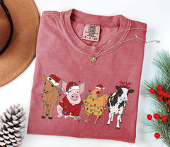 Comfort Colors® - Christmas Farm Animals Shirt - Cute Christmas Shirt - Highland Cow Pig Chicken Tshirt - Funny Christmas Shirt - Holiday