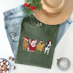 Comfort Colors® - Christmas Farm Animals Shirt - Cute Christmas Shirt - Highland Cow Pig Chicken Tshirt - Funny Christmas Shirt - Holiday