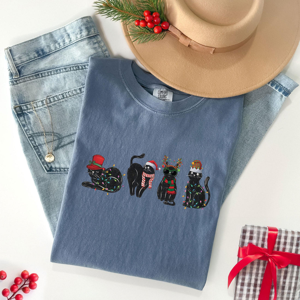 Comfort Colors® - Christmas Black Cat Shirt - Funny Christmas Shirt - Black Cat Gifts - Christmas Animal Shirt - Cat Lover Tshirt