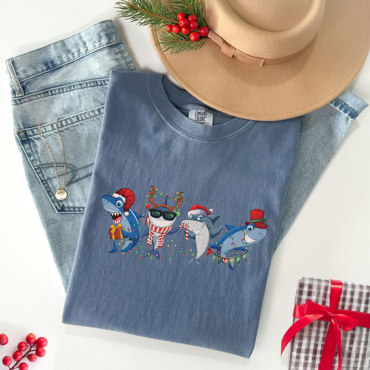 Comfort Colors® - Funny Shark Christmas Shirt - Cute Christmas Shirt - Shark Gift - Funny Christmas Shirt - Shark Shirt - Holiday Tshirts