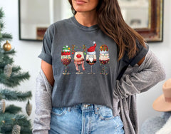 Comfort Colors® - Christmas Wine Shirt - Christmas Spirit Shirt - Wine Lover Gift - Christmas Wine Glasses Shirt - Santa Red Wine Tshirt
