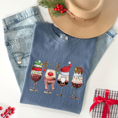 Comfort Colors® - Christmas Wine Shirt - Christmas Spirit Shirt - Wine Lover Gift - Christmas Wine Glasses Shirt - Santa Red Wine Tshirt