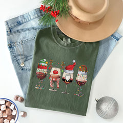 Comfort Colors® - Christmas Wine Shirt - Christmas Spirit Shirt - Wine Lover Gift - Christmas Wine Glasses Shirt - Santa Red Wine Tshirt