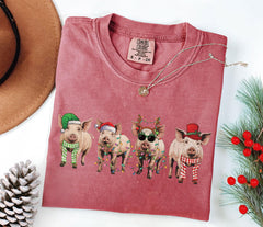 Comfort Colors® - Christmas Pigs Shirt - Funny Farmer Shirt - Christmas Animal Shirt - Pig Lover Gifts - Holiday Tshirts - Cute Christmas
