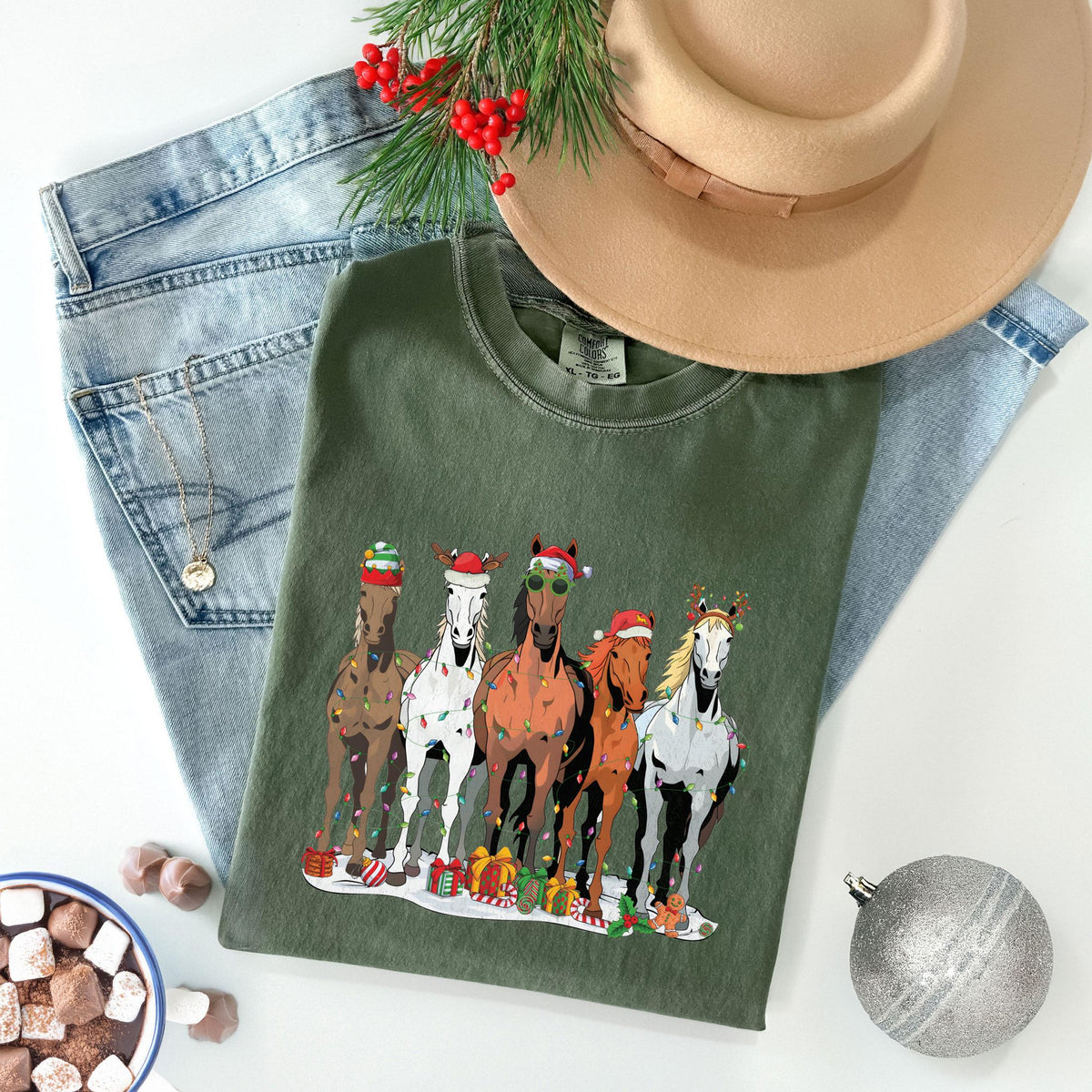 Comfort Colors® - Christmas Horse Shirt - Western Christmas Shirt - Christmas Animal Shirt - Horse Lover Gift - Farm Animals - Funny Xmas