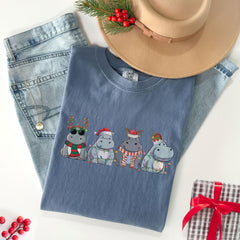 Comfort Colors® - Christmas Hippopotamus Shirt - Retro Hippo Christmas Light Shirt - Funny Christmas Shirt - Hippo Gift - Christmas Animal