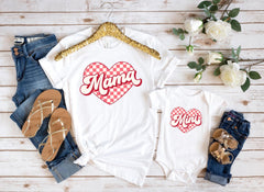 Mama Mini Matching Valentine Day Shirts - Mom Daughter Checkered Heart T-Shirt - Valentines Day Outfit