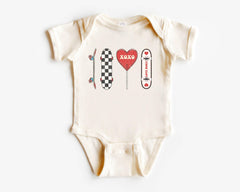 Boys Valentine Day Shirt - Kids Valentine Outfit - Checkered Retro Skateboard Valentine  Tee - Longboard Love More