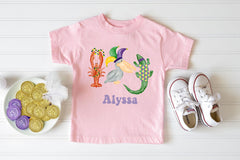 Kids Mardi Gras Shirt - Custom Name - Mardi Gras Outfit - Toddler Mardi Gras - Kids Alligator Crawfish Louisiana Tee