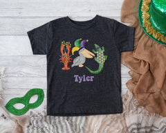 Kids Mardi Gras Shirt - Custom Name - Mardi Gras Outfit - Toddler Mardi Gras - Kids Alligator Crawfish Louisiana Tee
