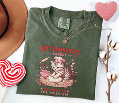 Comfort Colors® Valentine Cat Shirt - Kittybiscuits T-Shirt - Cats Baking T-Shirt - Funny Cats Vday Tee - Cat Lover T-Shirt