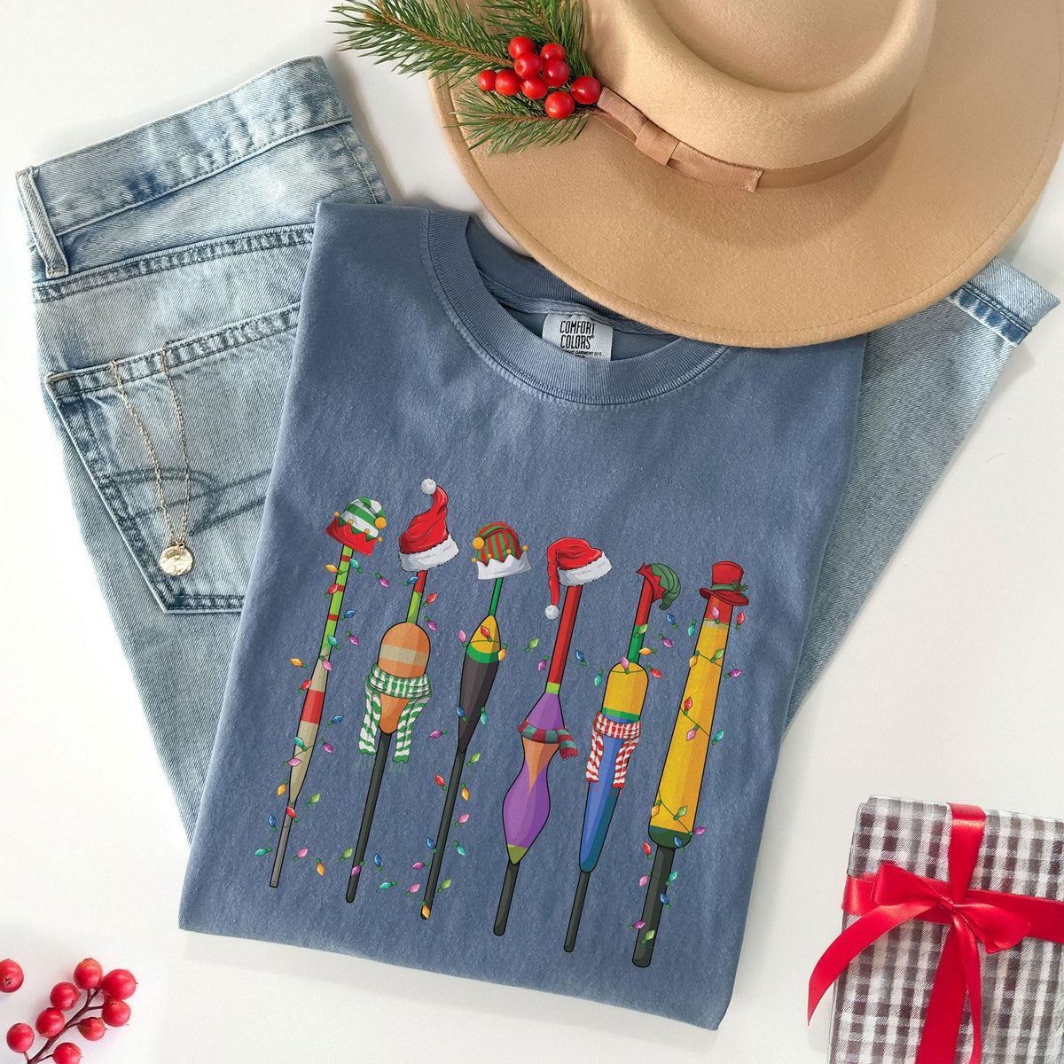 Comfort Colors® - Christmas Fishing Float Shirt - Xmas Retro Fisherman Tee - Gift for Dad - Christmas Camping Gifts - Merry Fishmas