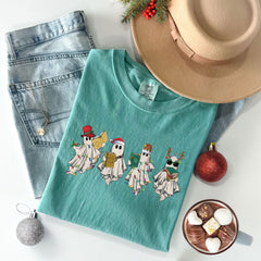 Comfort Colors® - Ghost Book T-Shirt - Bookworm Gift - Xmas Reading Book Tee - Christmas Book Lover - Holiday Book Club - Christmas Ghost