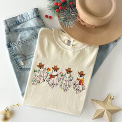 Comfort Colors® - Cowboy Ghost T-Shirt - Howdy Christmas Tee - Western Christmas Gift - Making Spirits Bright - Funny Western - Santa Ghost