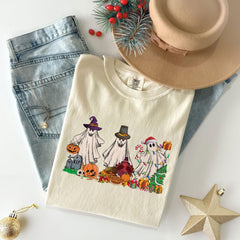 Comfort Colors® - Comfort Colors® - Christmas Ghost T-Shirt - Spooky Holiday Tee - Christmas Vibes Gift - Ghost Santa Shirt