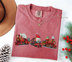 Comfort Colors® - Christmas Train T-Shirt - North Pole Train Tee - Holiday Locomotive - North Pole Express - Retro Xmas Gift - Believe Shirt
