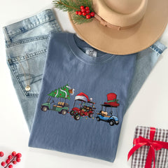 Comfort Colors® - Christmas Golf Cart Shirt - Golf Lover Gift - Holiday Golfer Tee - Christmas Sport T-Shirt - Christmas Graphic Shirt