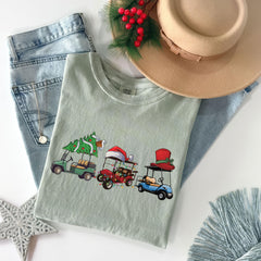Comfort Colors® - Christmas Golf Cart Shirt - Golf Lover Gift - Holiday Golfer Tee - Christmas Sport T-Shirt - Christmas Graphic Shirt